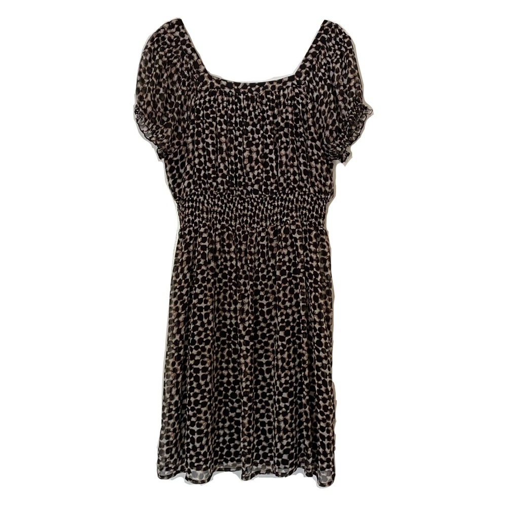 Merona Cinch Waist Black Dotted Short Sleeved Sheer Dress, Size Large
